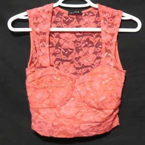 UK2LA | Bright Coral Floral Lace Top | NWOT